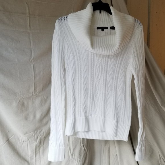 Cowlneck Sweater by Jeanne Pierre White Cable knit Size S 100% Cotton - Picture 2 of 6